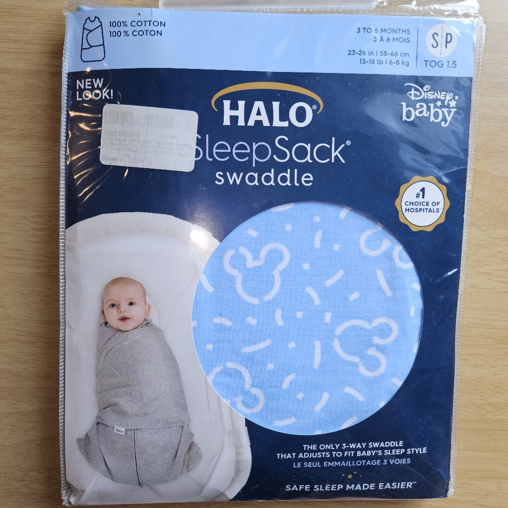 NEW HALO Small 3-6 Blue Disney Mickey Swaddle Sleep Sack